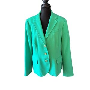 Talbots Emerald Green Women's Size 14 Gold Crest Buttons Preppy Career Jacket